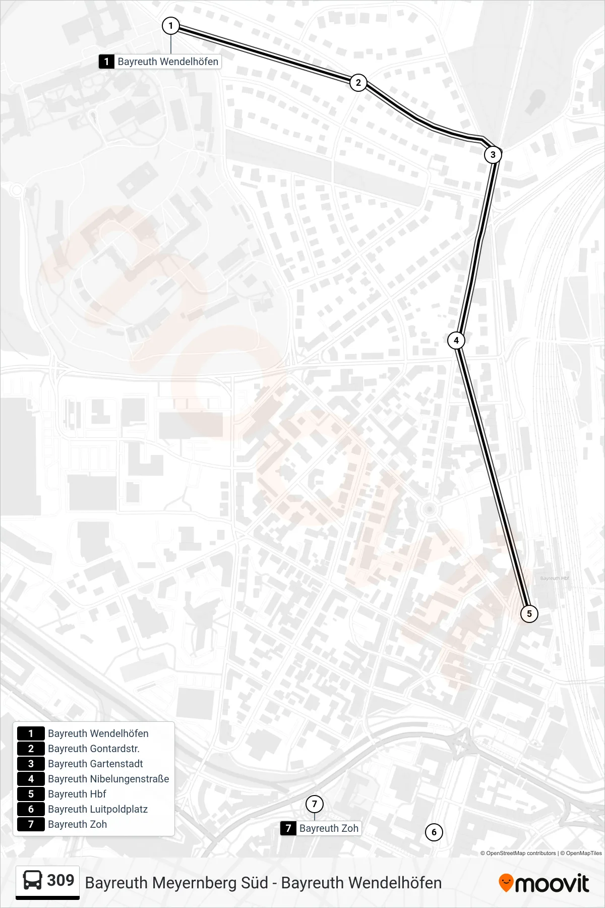 309 bus Line (Z O H) route and stops on a map