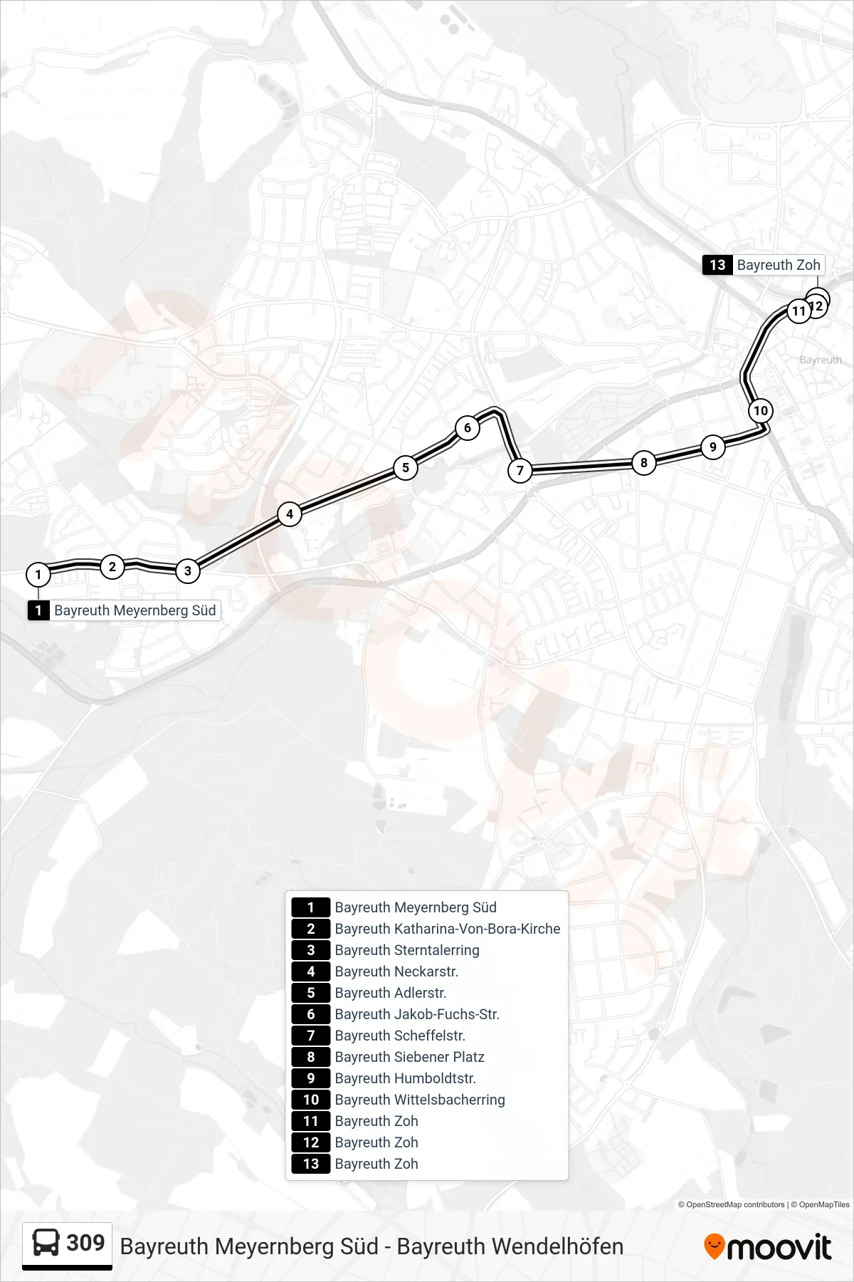 Linie 309 (Bus) Richtung Z O H: Route und Haltestellen auf der Karte
