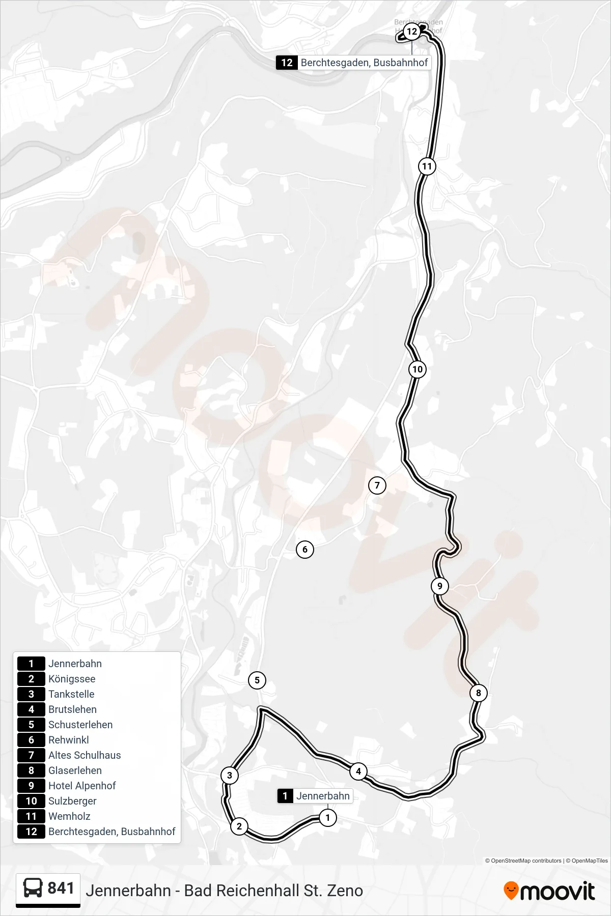 Linie 841 (Bus) Richtung Berchtesgaden; Bahnhof: Route und Haltestellen auf der Karte