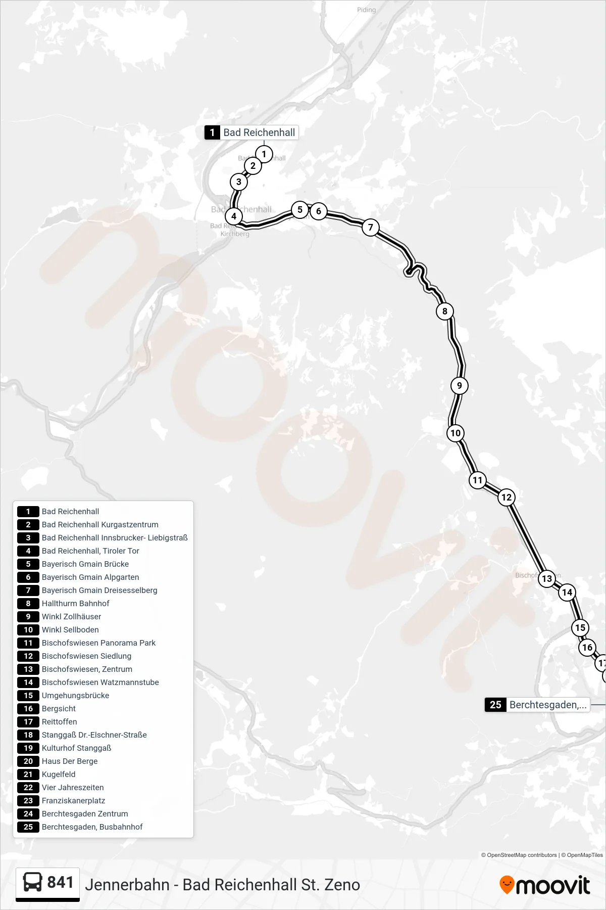 841 bus Line (Berchtesgaden; Bahnhof) route and stops on a map