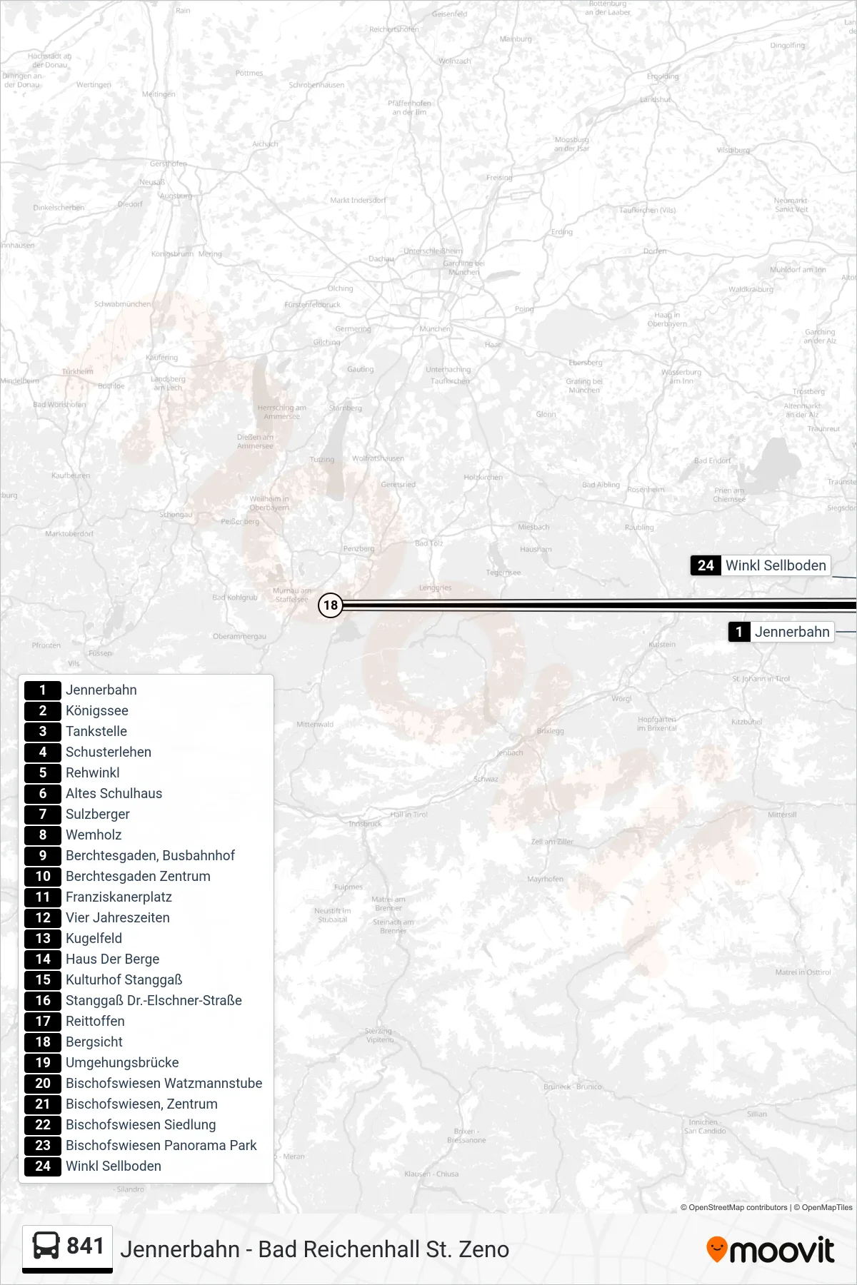 841 bus Line (Berchtesgaden; Winkl Sellboden) route and stops on a map