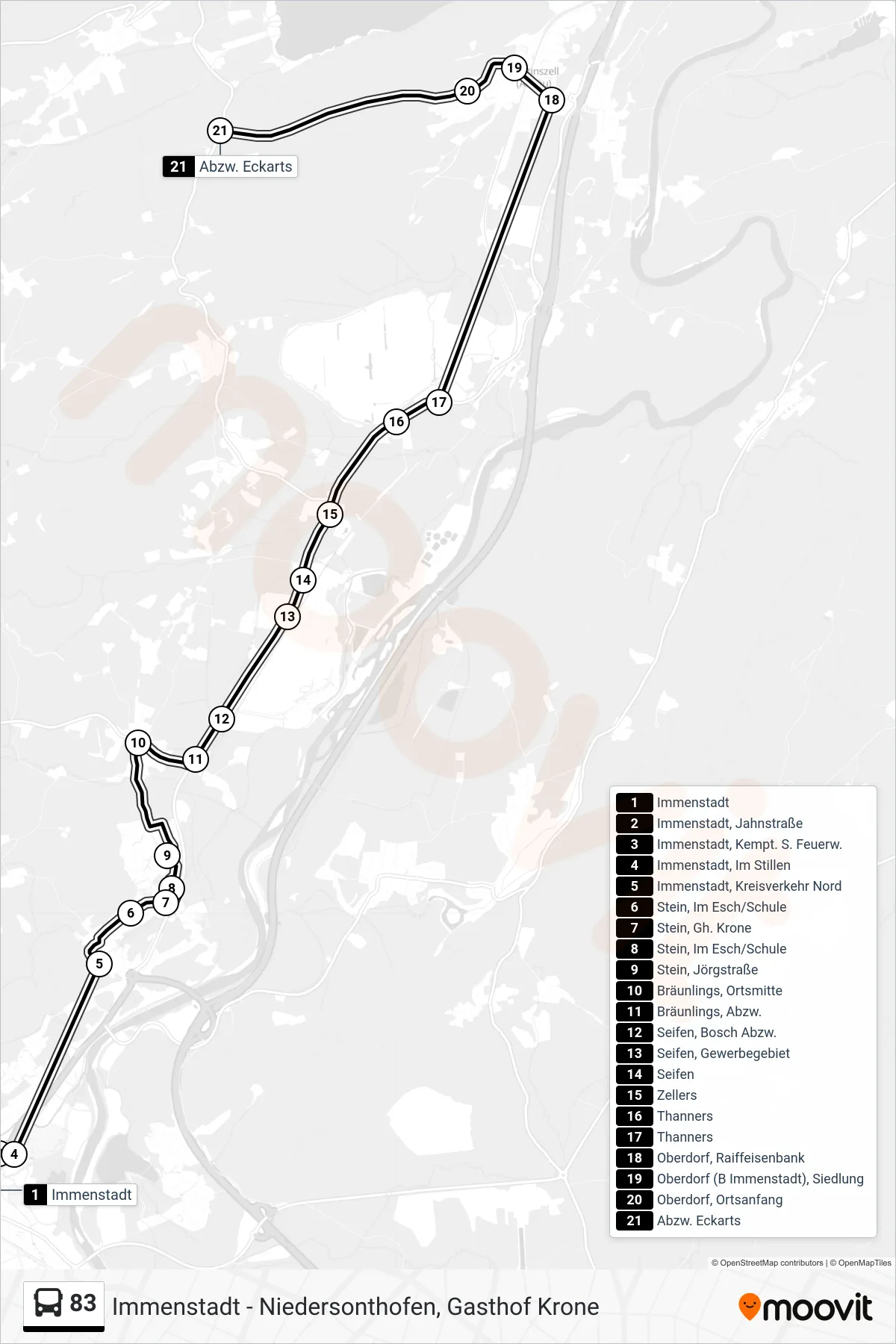83 bus Line (Abzw. Eckarts) route and stops on a map