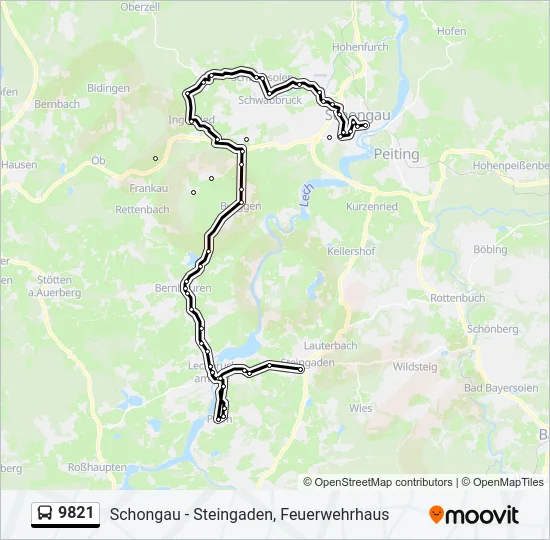 Автобус 9821: карта маршрута