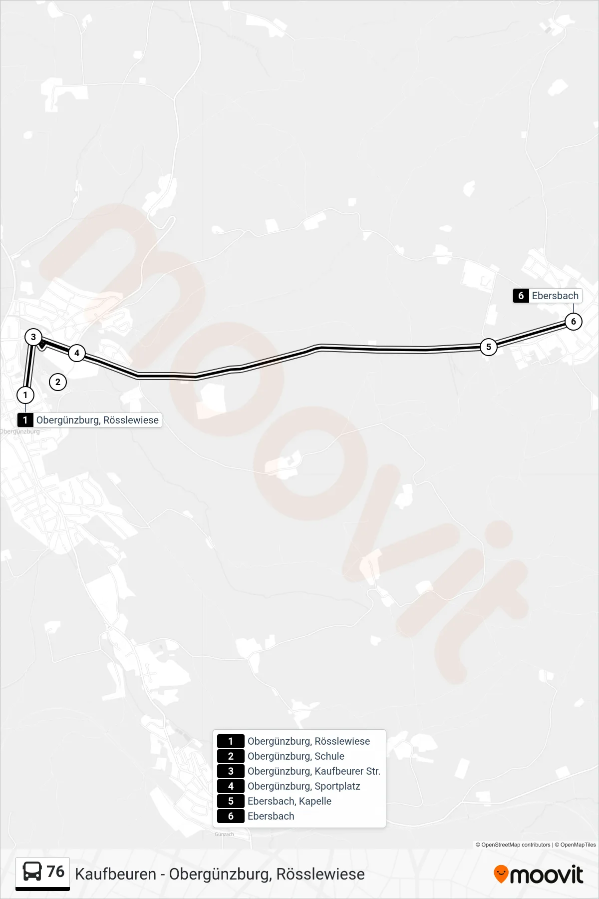 76 bus Line (Ebersbach) route and stops on a map