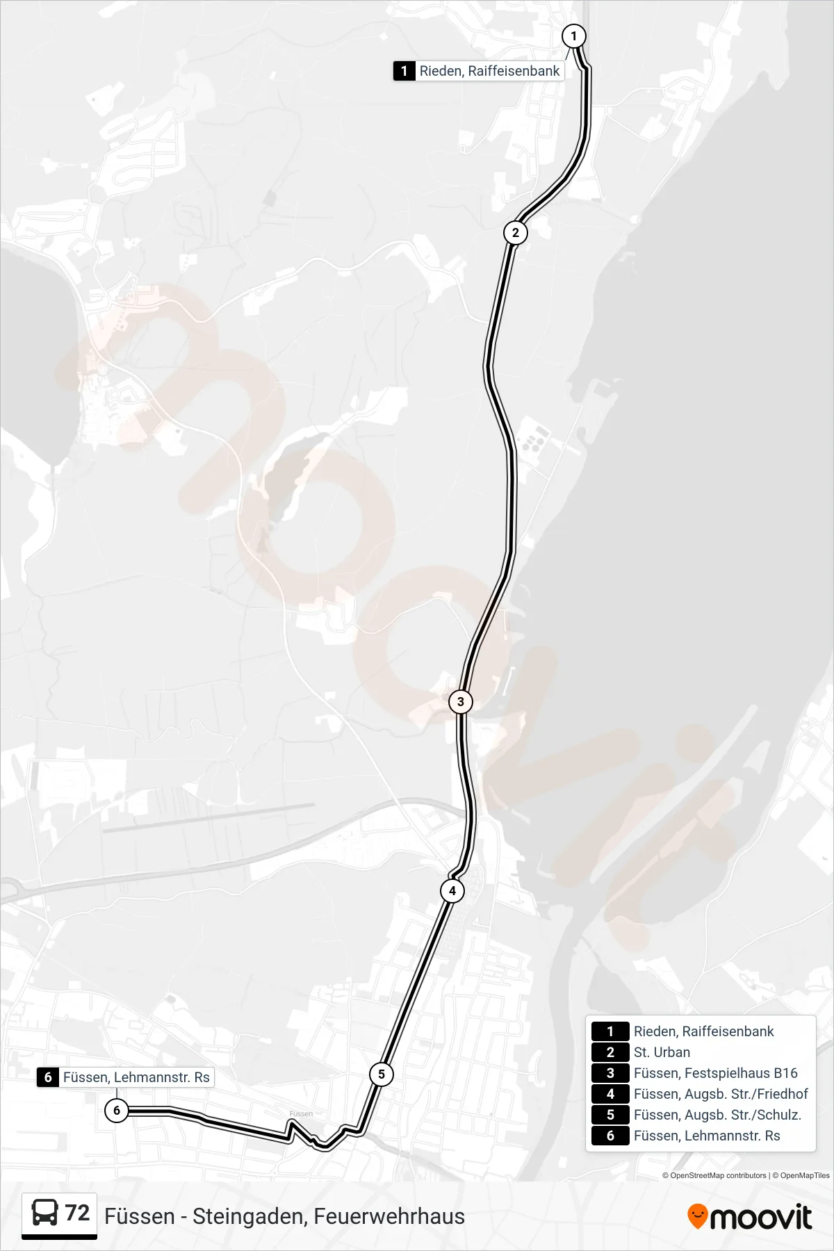 72 bus Line (Realschule) route and stops on a map