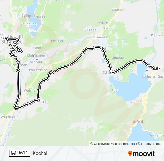 Автобус 9611: карта маршрута