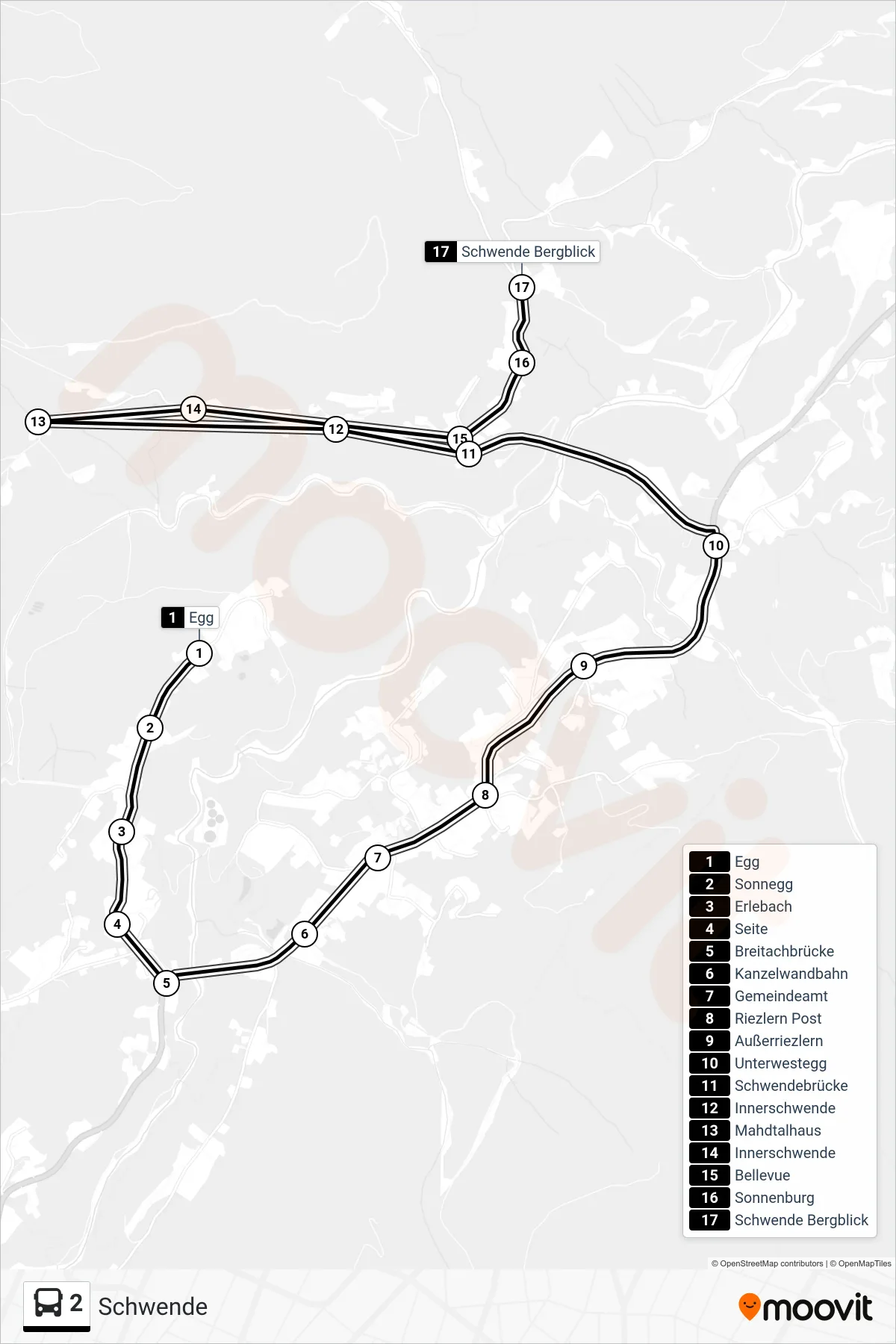 Linie 2 (Bus) Richtung Schwende: Route und Haltestellen auf der Karte