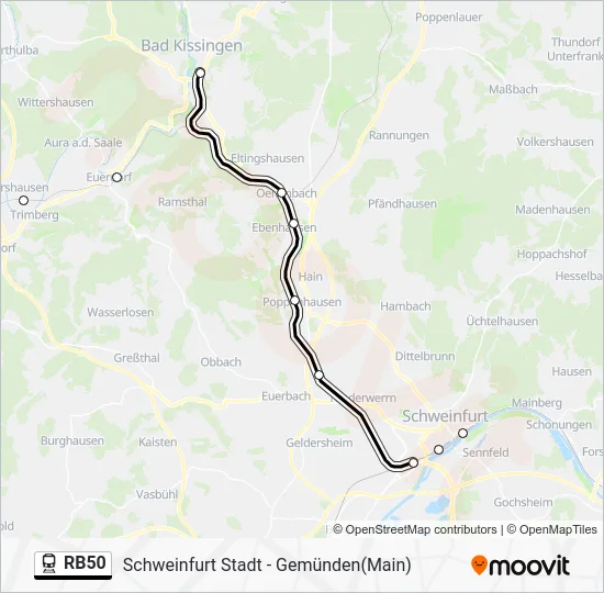 Поезд RB50: карта маршрута