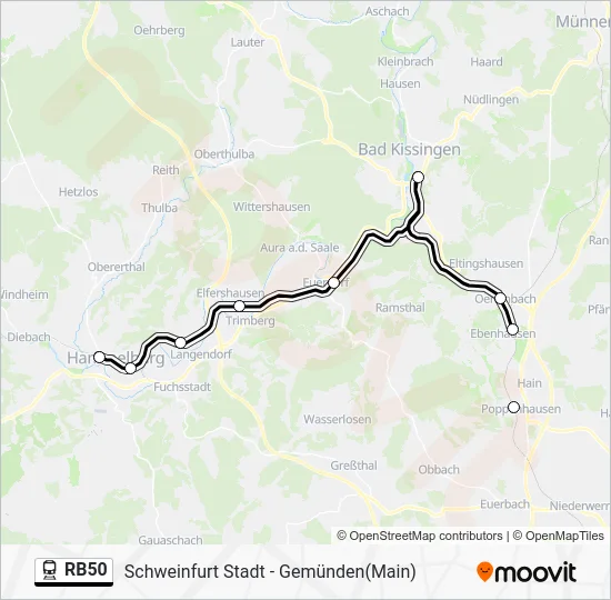 Поезд RB50: карта маршрута