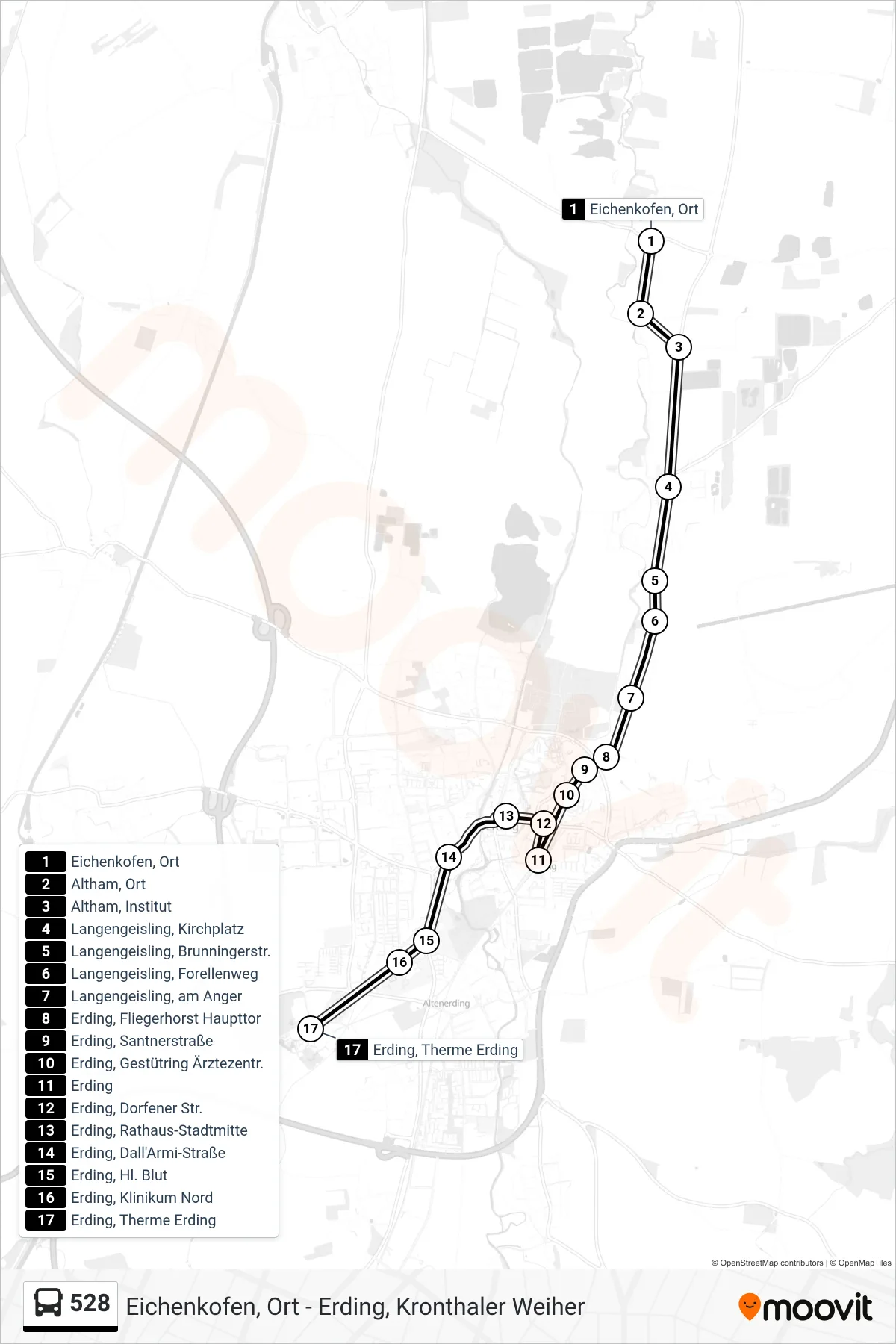Linie 528 (Bus) Richtung Erding, Therme Erding: Route und Haltestellen auf der Karte