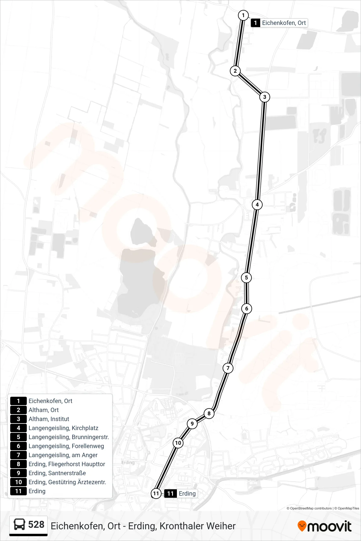 Linie 528 (Bus) Richtung Erding: Route und Haltestellen auf der Karte