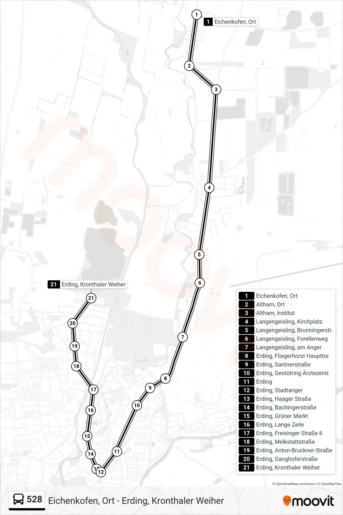 Linie 528 (Bus) Richtung Erding, Kronthaler Weiher: Route und Haltestellen auf der Karte