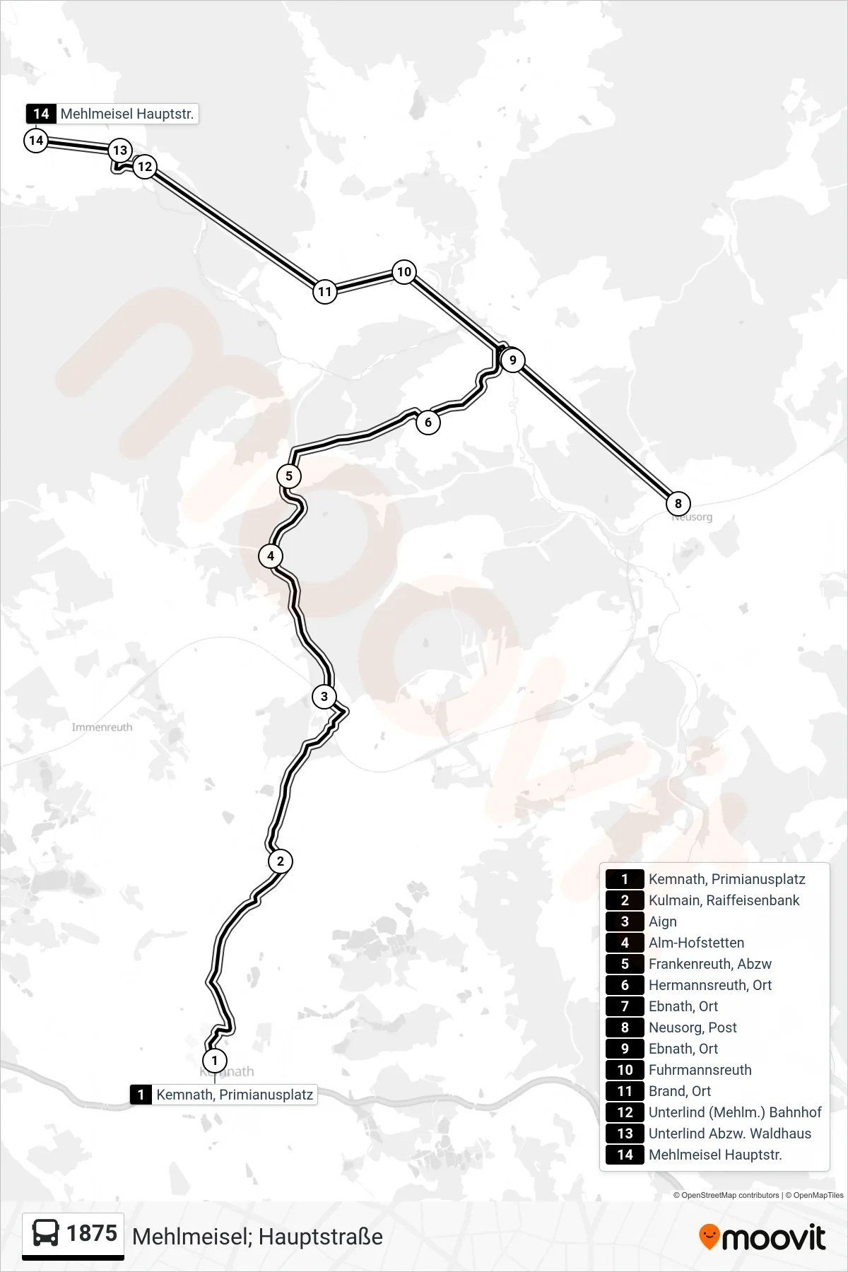 1875 bus Line (Mehlmeisel; Hauptstraße) route and stops on a map