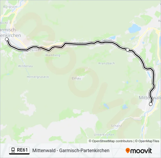 Поезд RE61: карта маршрута