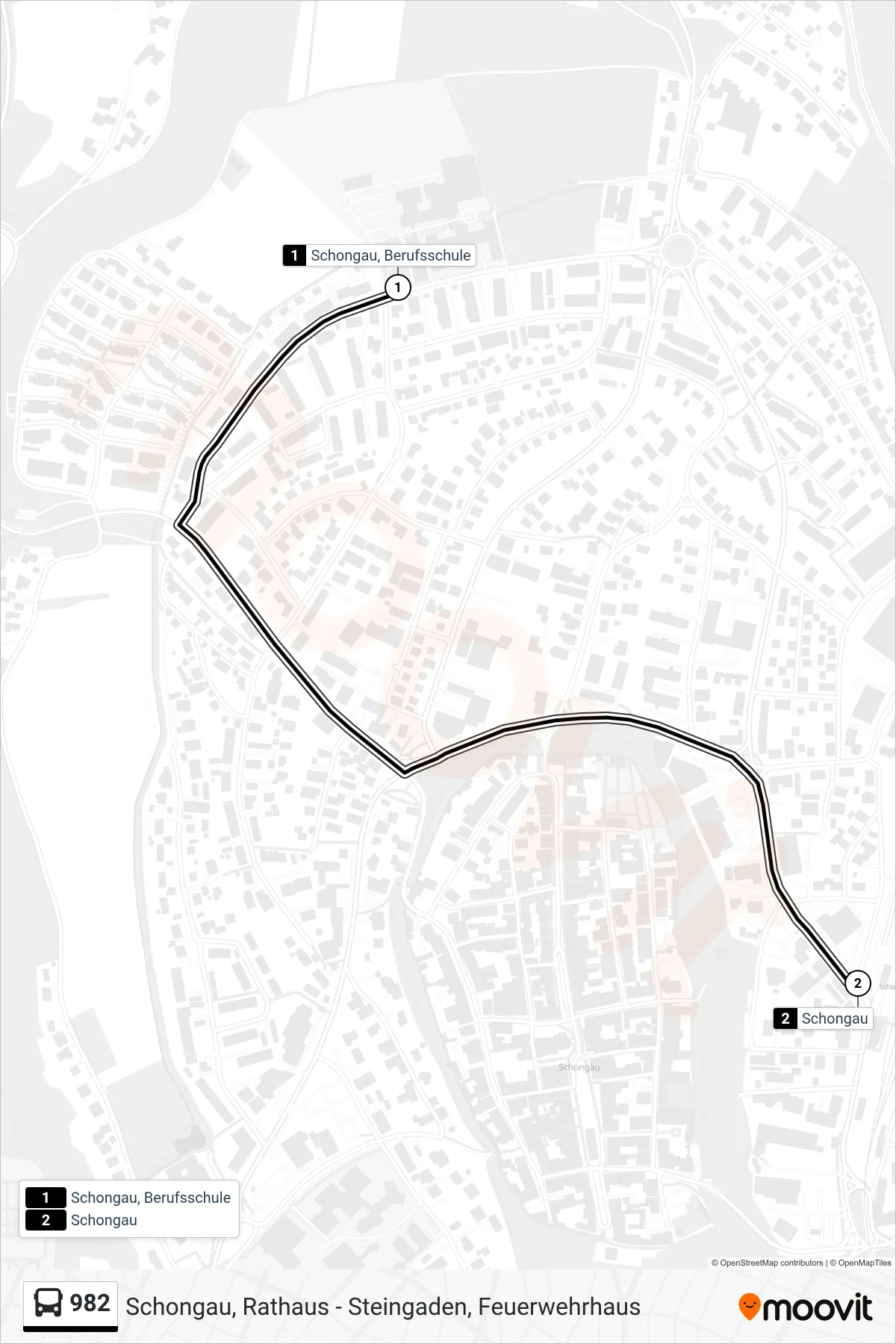 982 bus Line (Schongau) route and stops on a map