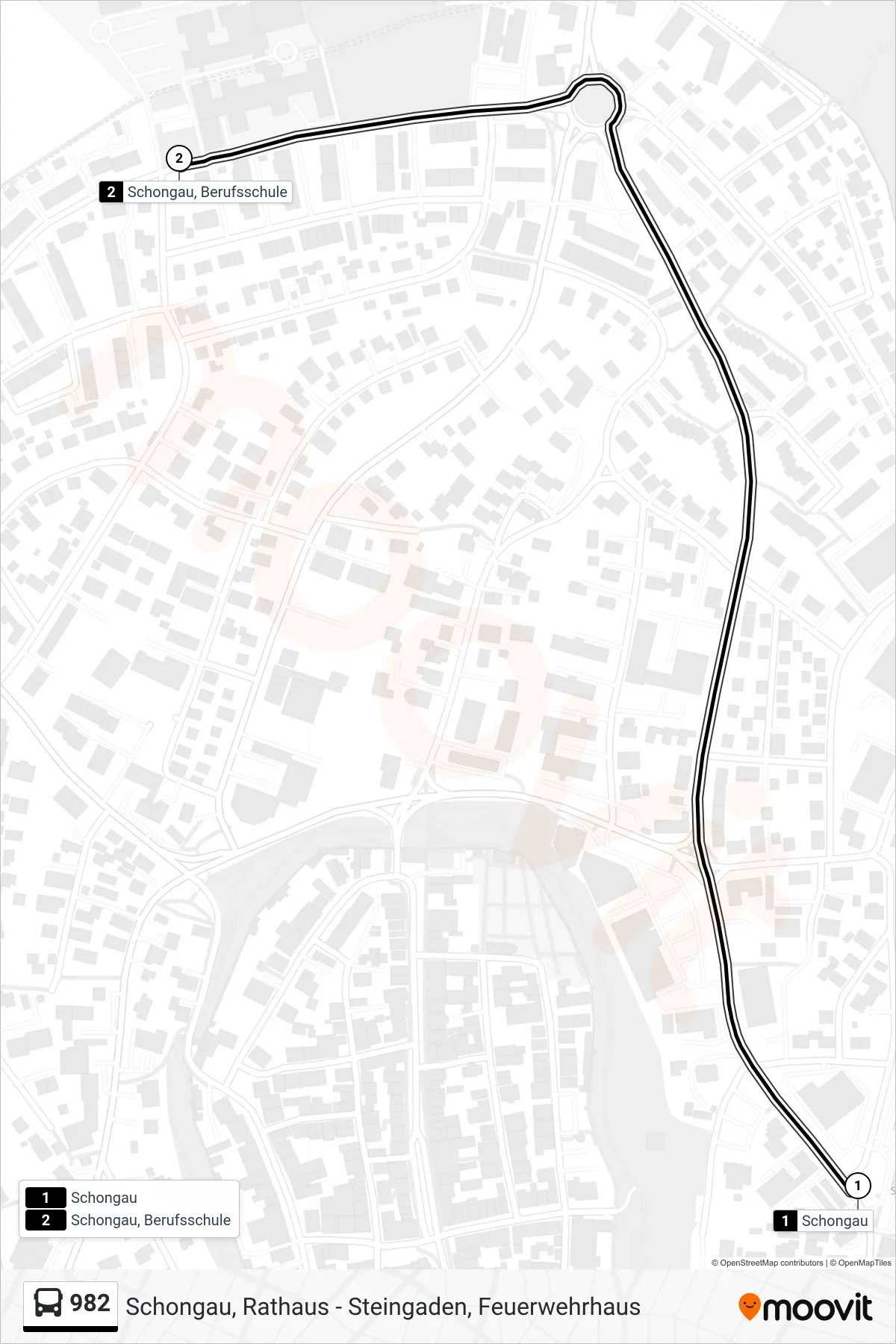 982 bus Line (Schongau, Berufsschule) route and stops on a map