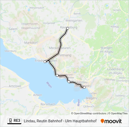 Поезд RE3: карта маршрута