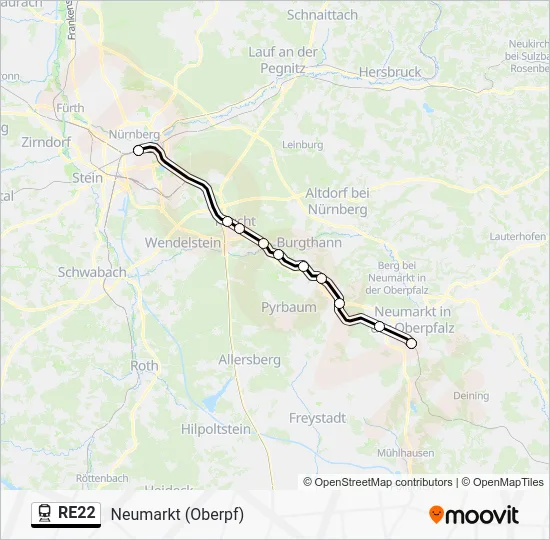 Поезд RE22: карта маршрута