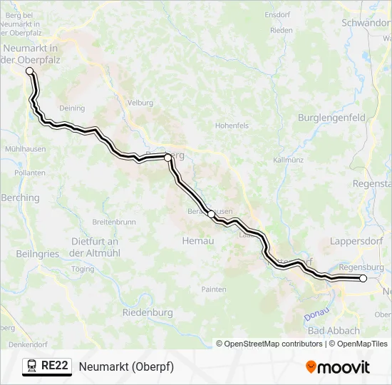 Поезд RE22: карта маршрута