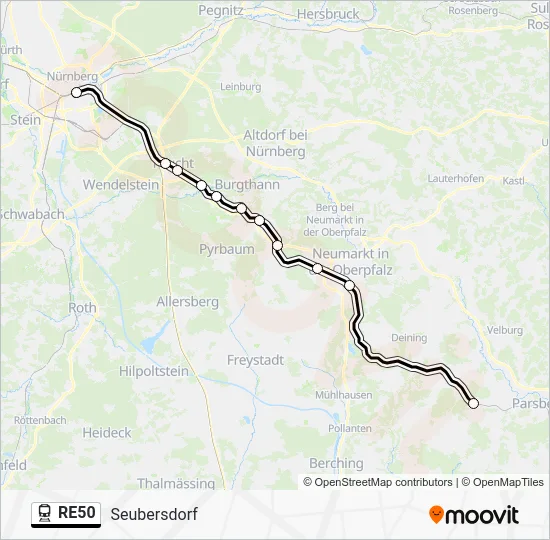 Поезд RE50: карта маршрута