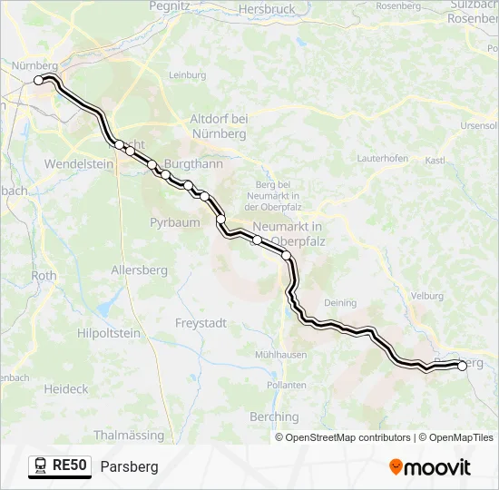 Поезд RE50: карта маршрута