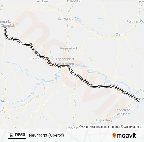 Поезд RE50: карта маршрута