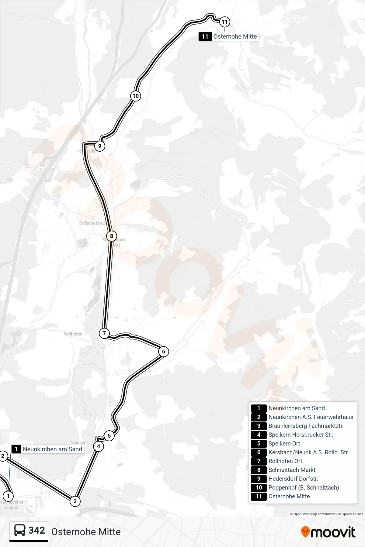 342 bus Line (Osternohe Mitte) route and stops on a map