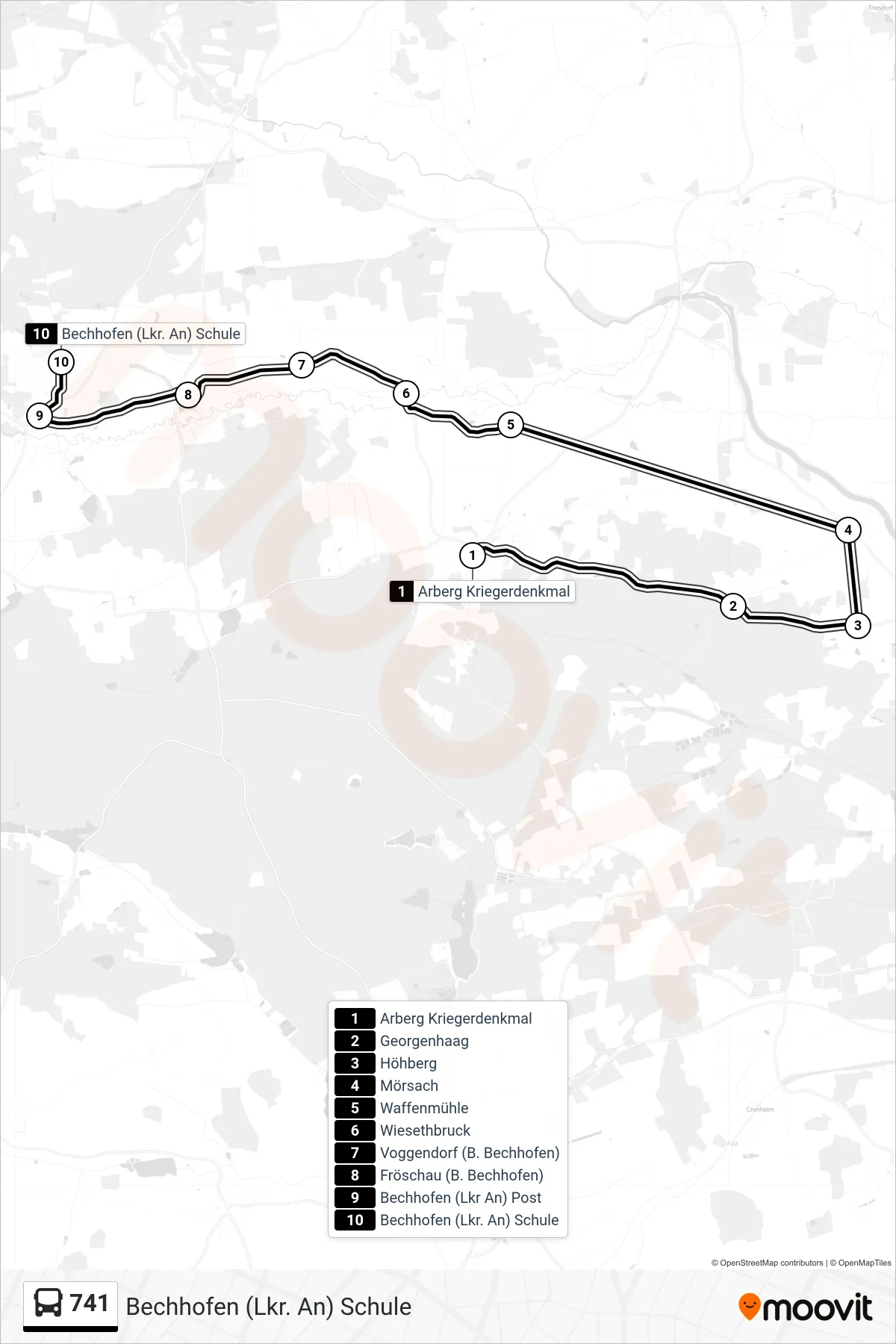 741 bus Line (Bechhofen (Lkr. An) Schule) route and stops on a map
