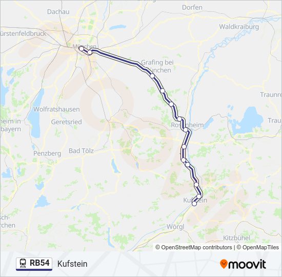 Поезд RB54: карта маршрута