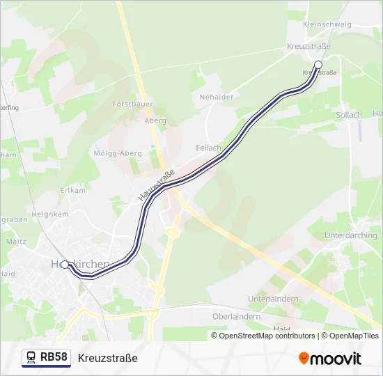 Поезд RB58: карта маршрута