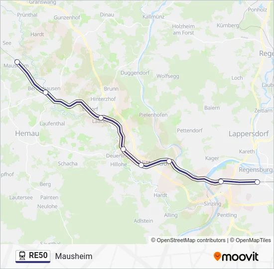 Поезд RE50: карта маршрута