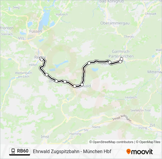 Поезд RB60: карта маршрута