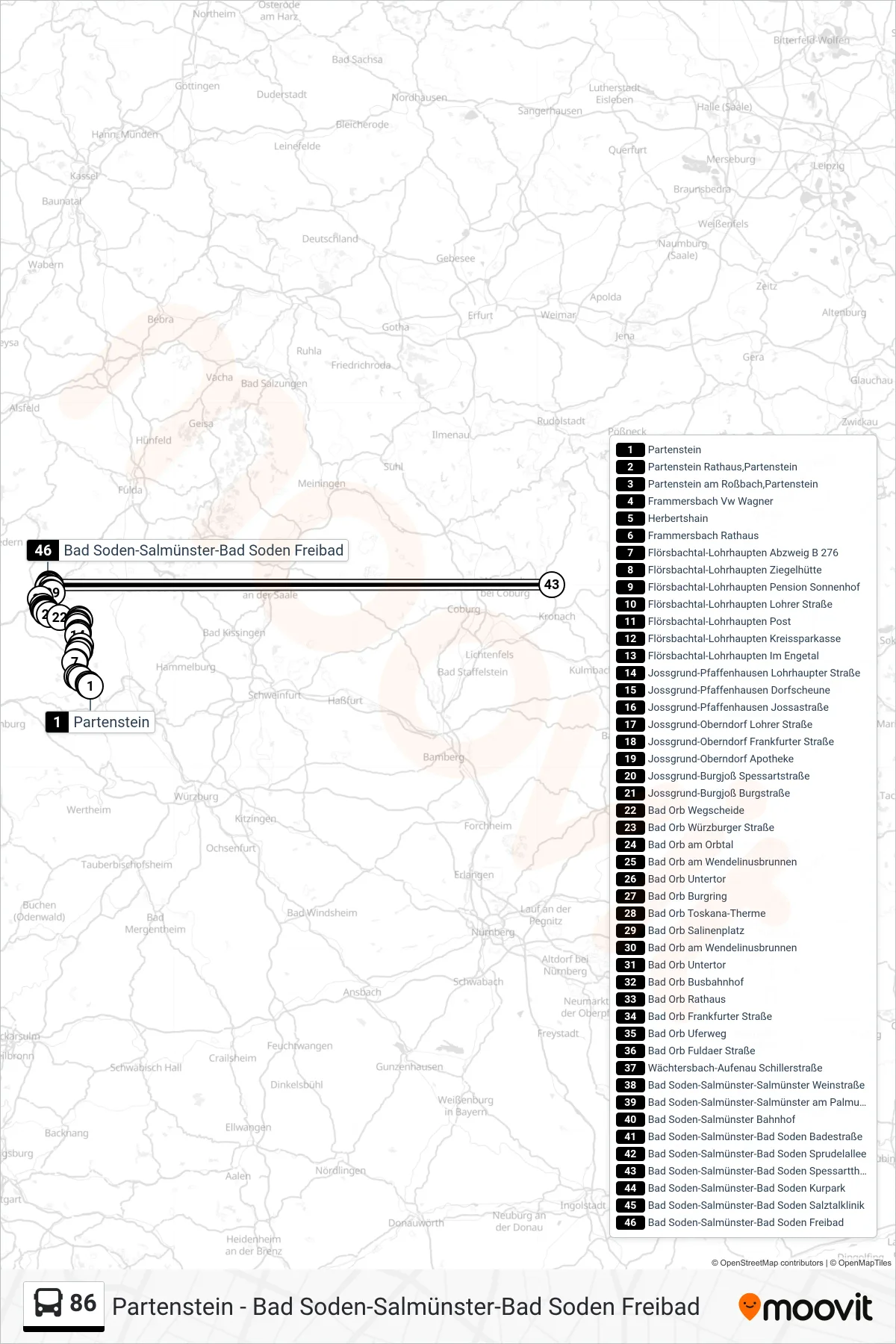 86 bus Line (Bad Soden) route and stops on a map