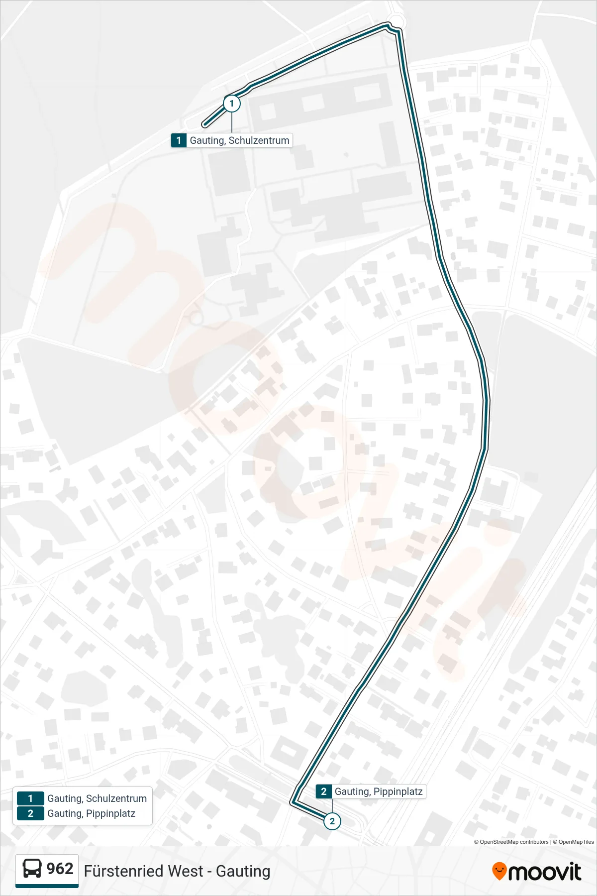 962 bus Line (Pippinplatz) route and stops on a map
