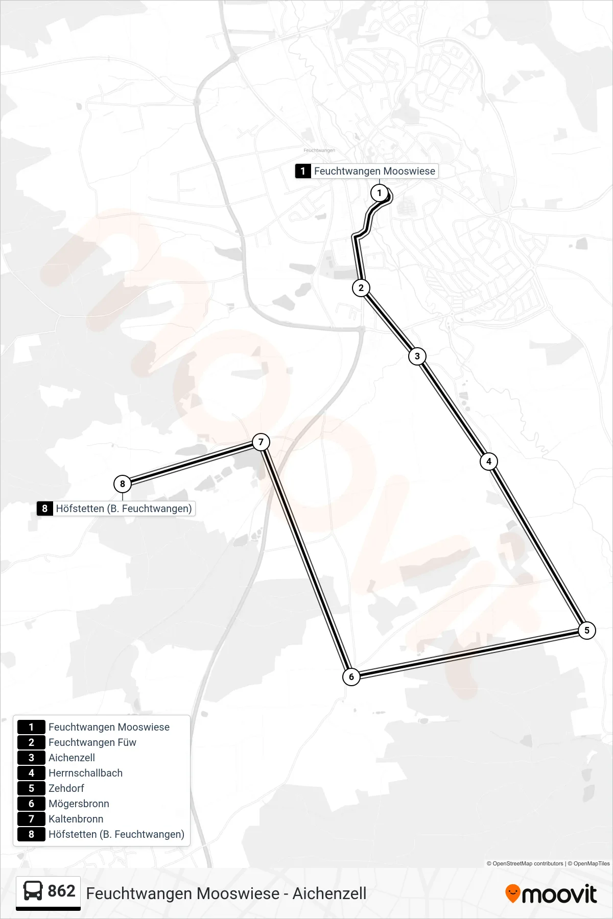 862 bus Line (Höfstetten (B. Feuchtwangen)) route and stops on a map