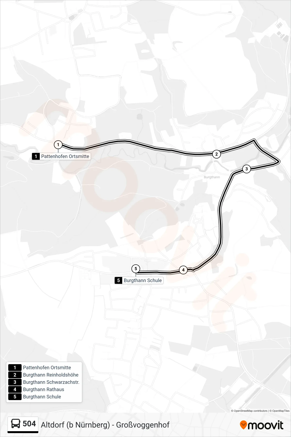 Linie 504 (Bus) Richtung Burgthann Schule: Route und Haltestellen auf der Karte