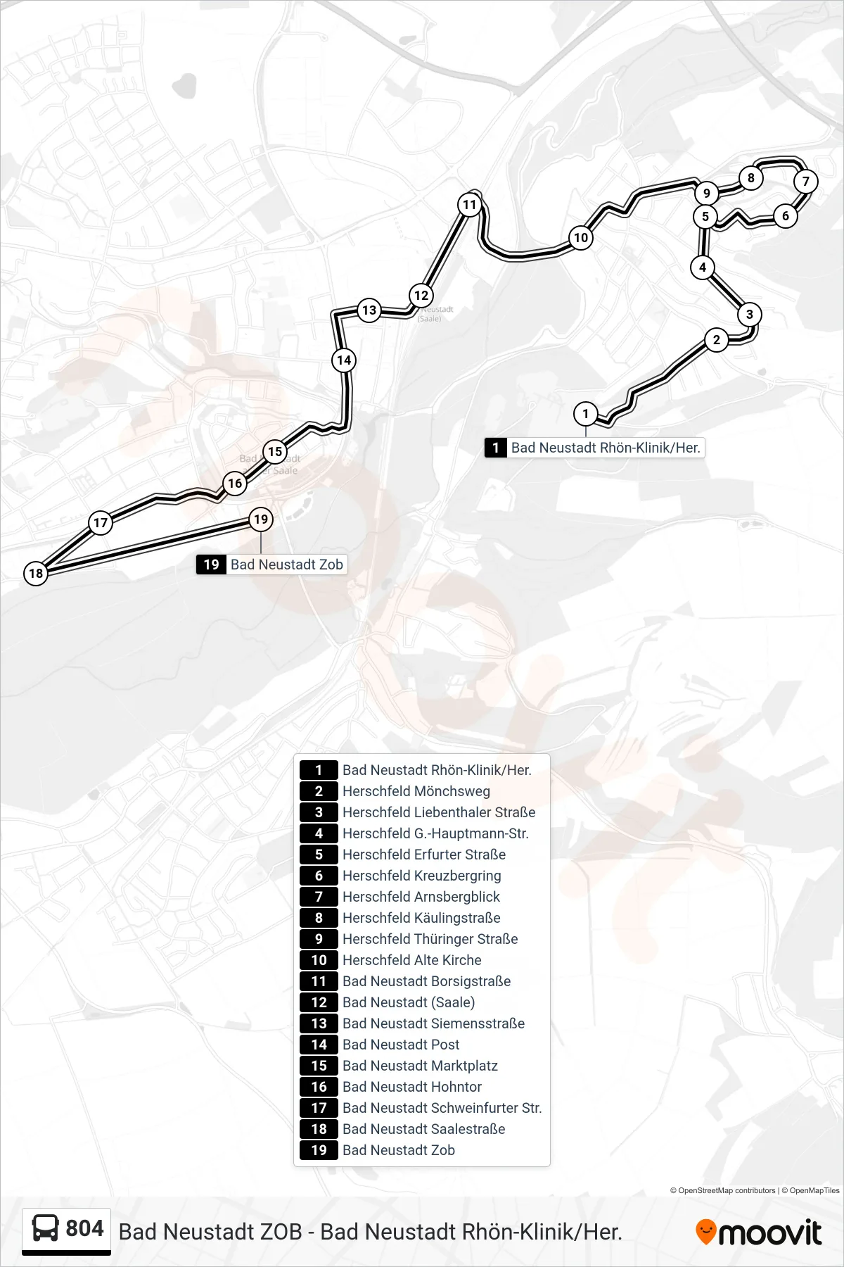 804 bus Line (Zob) route and stops on a map