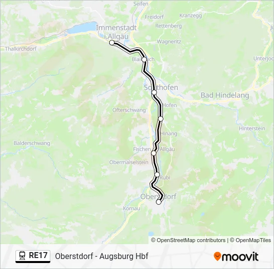 Поезд RE17: карта маршрута