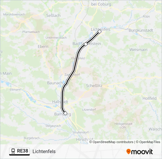 Поезд RE38: карта маршрута