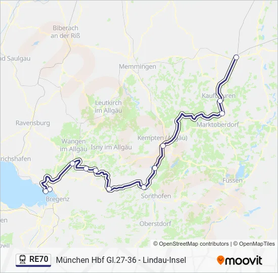 Поезд RE70: карта маршрута