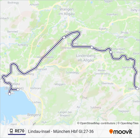 Поезд RE70: карта маршрута