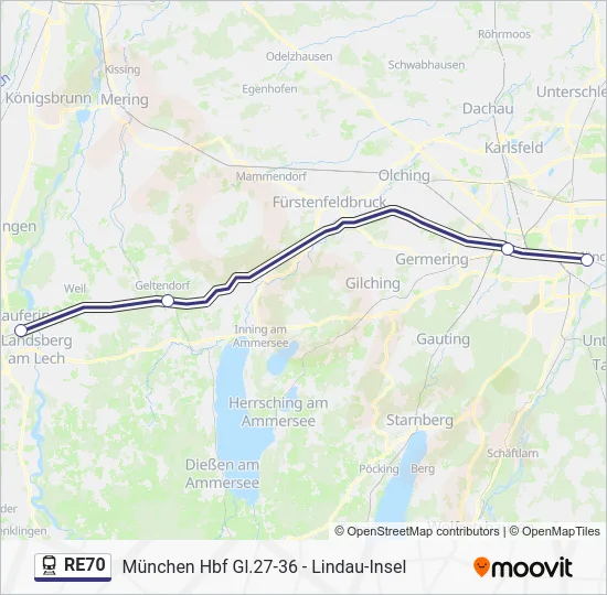 Поезд RE70: карта маршрута