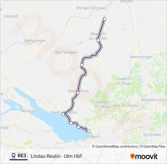 Поезд RE3: карта маршрута