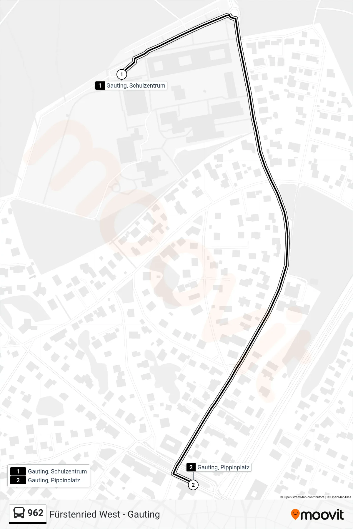 Linie 962 (Bus) Richtung Gauting, Pippinplatz: Route und Haltestellen auf der Karte