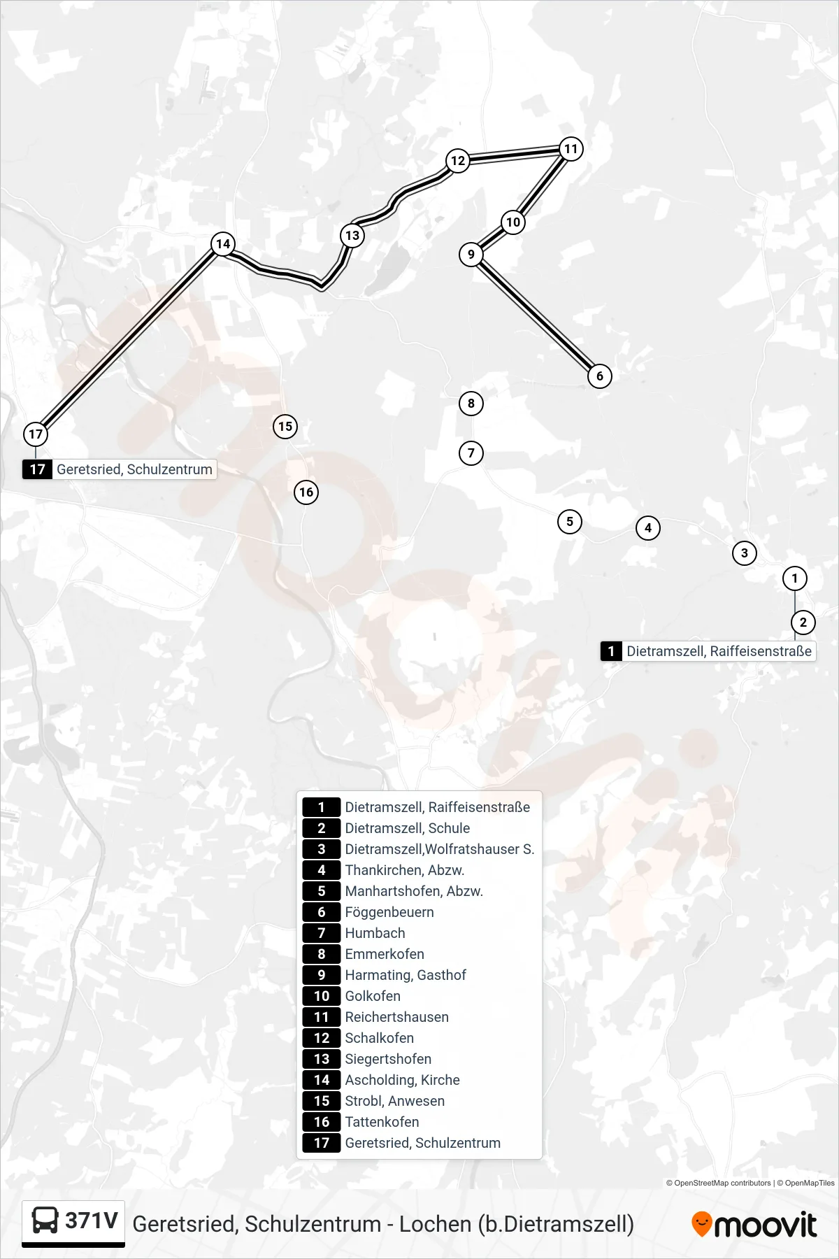 371V bus Line (Geretsried, Schulzentrum) route and stops on a map