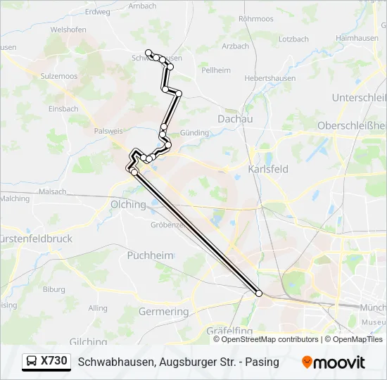 Автобус X730: карта маршрута