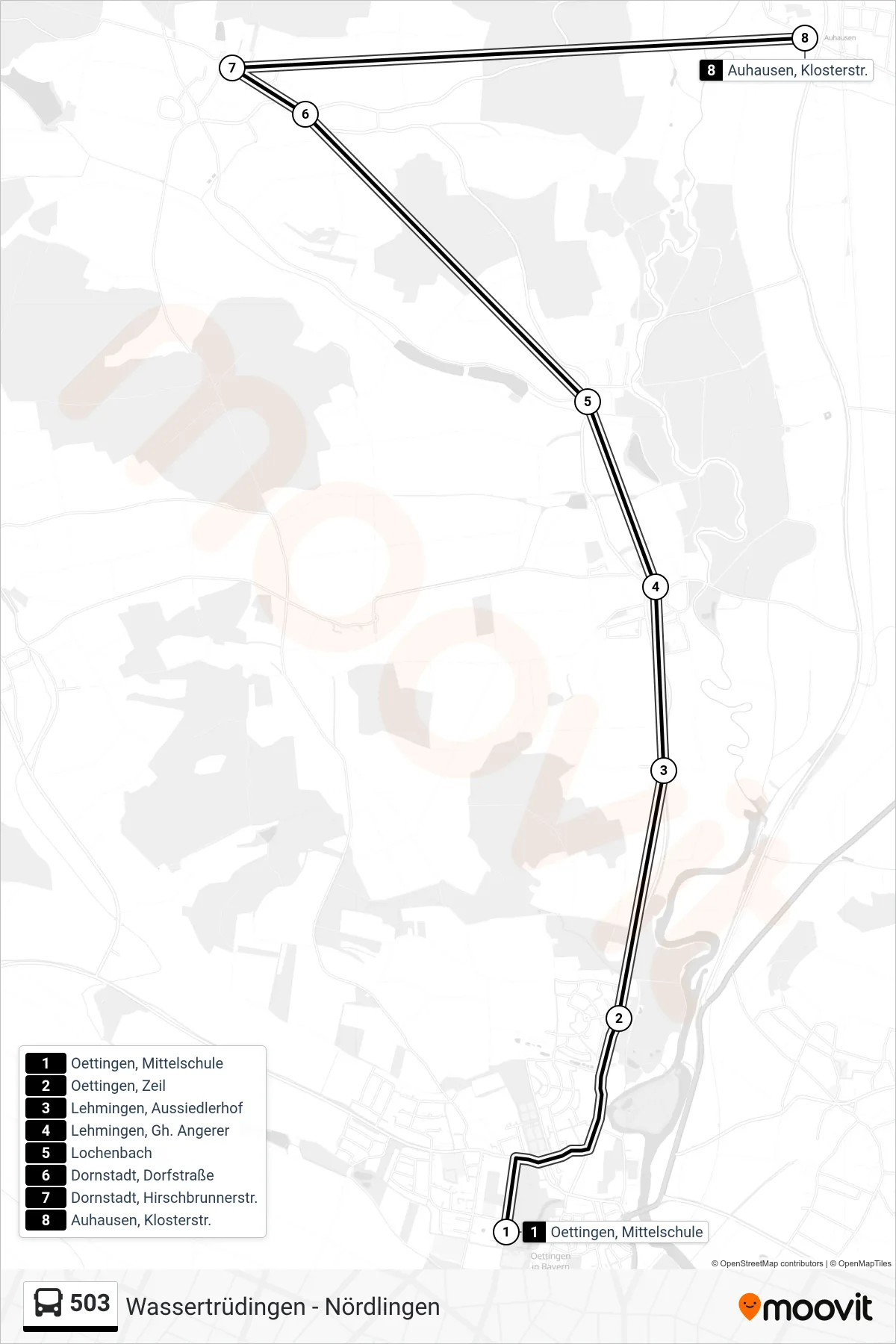 Linie 503 (Bus) Richtung Auhausen, Klosterstr.: Route und Haltestellen auf der Karte