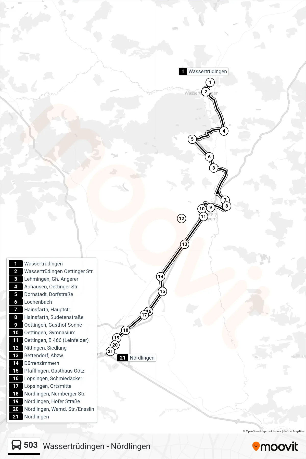 503 bus Line (Nördlingen) route and stops on a map