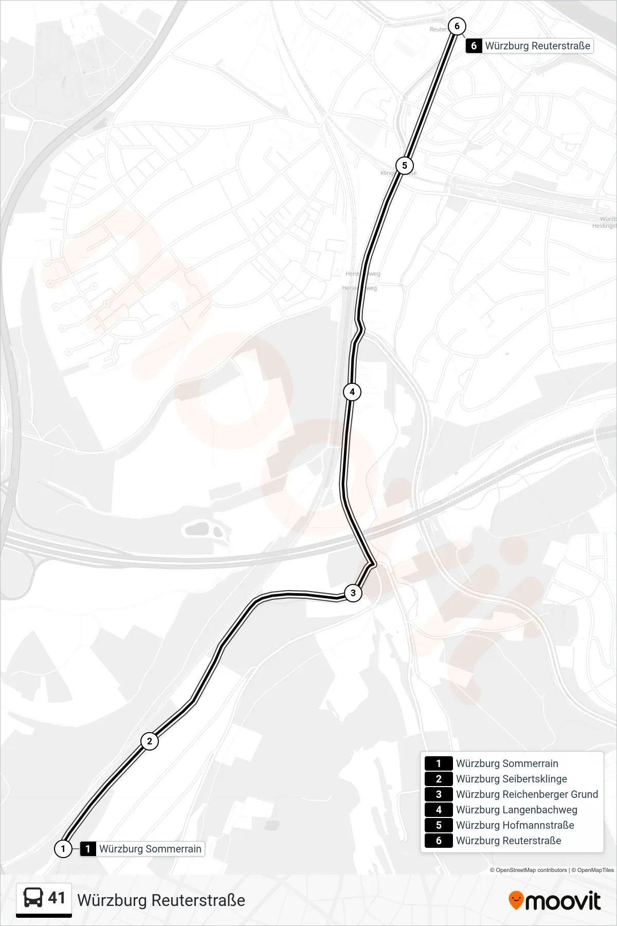 Linie 41 (Bus) Richtung Würzburg Reuterstraße: Route und Haltestellen auf der Karte