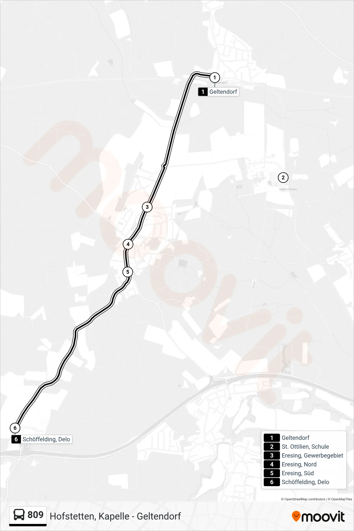 Linie 809 (Bus) Richtung Schöffelding, Delo: Route und Haltestellen auf der Karte